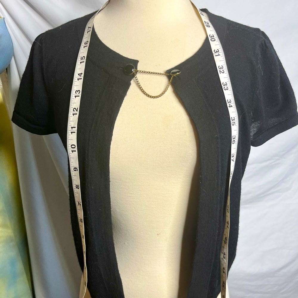 Loft black short sleeve cardigan sweater with metal detail closure - S
